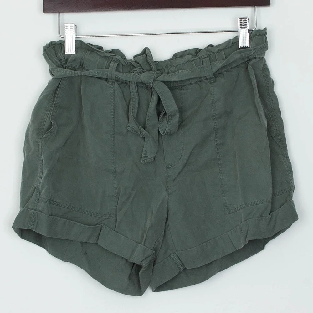 Aerie‎ Womens Paperbag Shorts Size XS Green Lyocell Tie Waist Casual Lightweight